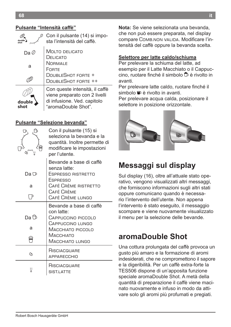 Messaggi sul display, Aromadouble shot | Bosch TES50651DE VeroCafe LattePro Kaffeevollautomat Helles Anthrazit Morning Haze User Manual | Page 72 / 94