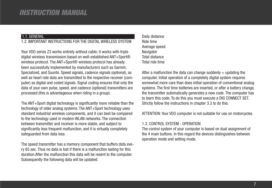 Instruction manual | VDO Z3 User Manual | Page 16 / 61