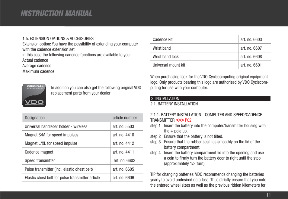 Instruction manual | VDO Z3 User Manual | Page 20 / 61