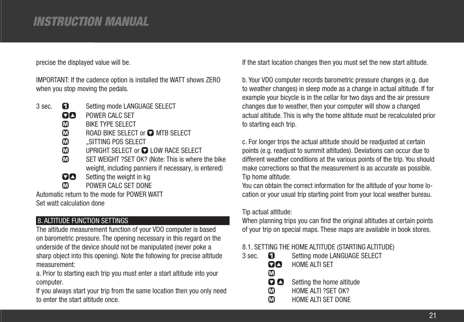 Instruction manual | VDO Z3 User Manual | Page 30 / 61