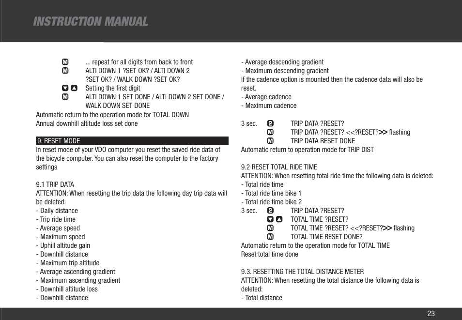 Instruction manual | VDO Z3 User Manual | Page 32 / 61