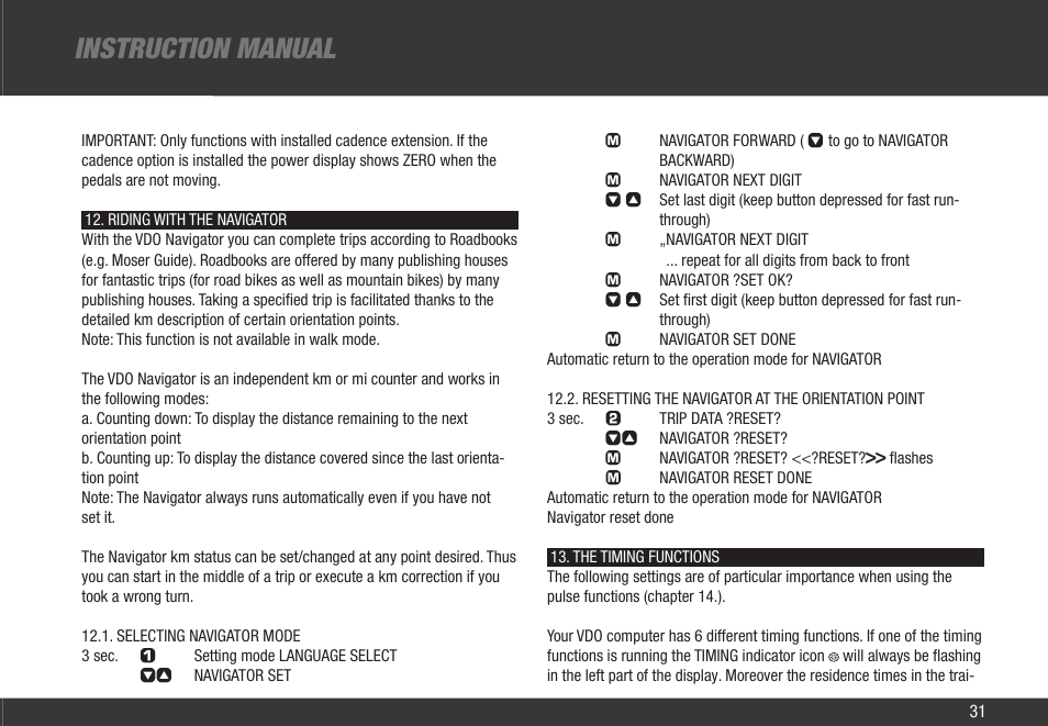 Instruction manual | VDO Z3 User Manual | Page 40 / 61