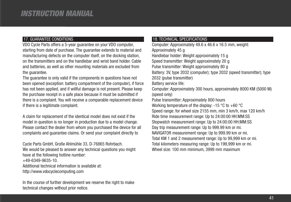 Instruction manual | VDO Z3 User Manual | Page 50 / 61