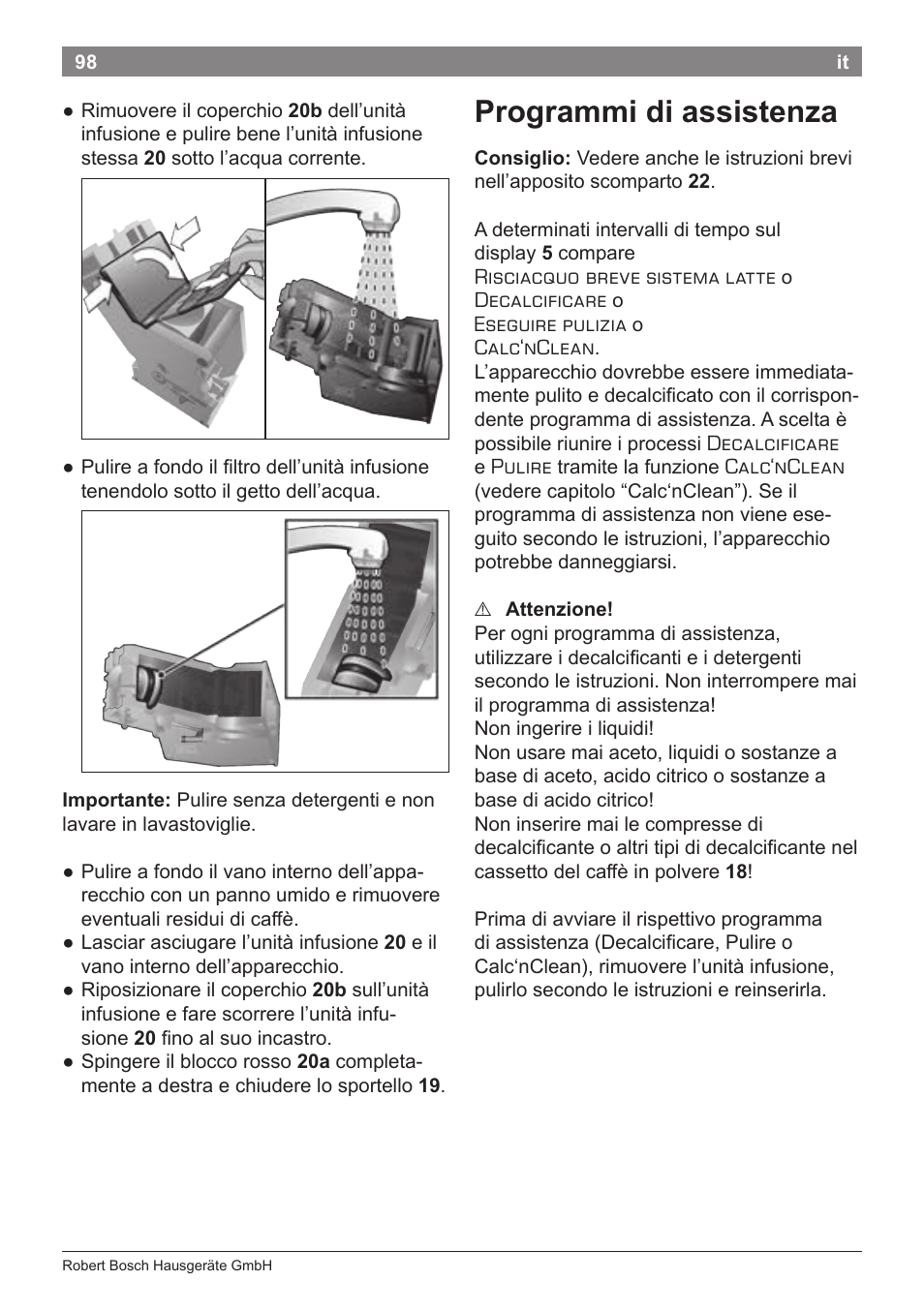 Programmi di assistenza | Bosch TES71251DE VeroBar AromaPro 100 Kaffeevollautomat silber User Manual | Page 102 / 116