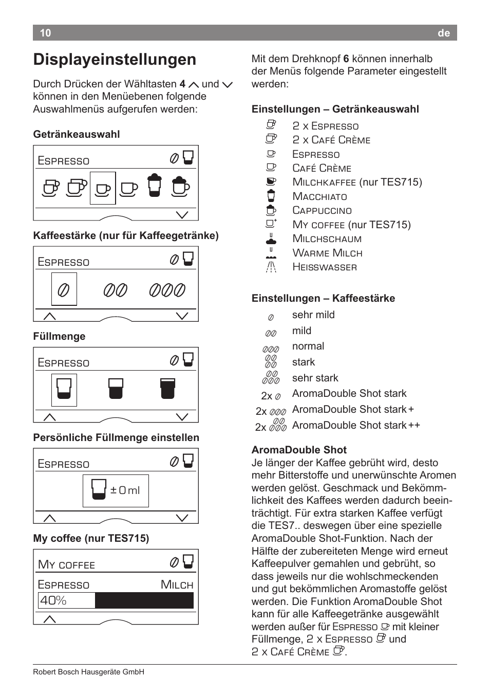 Но р т, Displayeinstellungen | Bosch TES71251DE VeroBar AromaPro 100 Kaffeevollautomat silber User Manual | Page 14 / 116