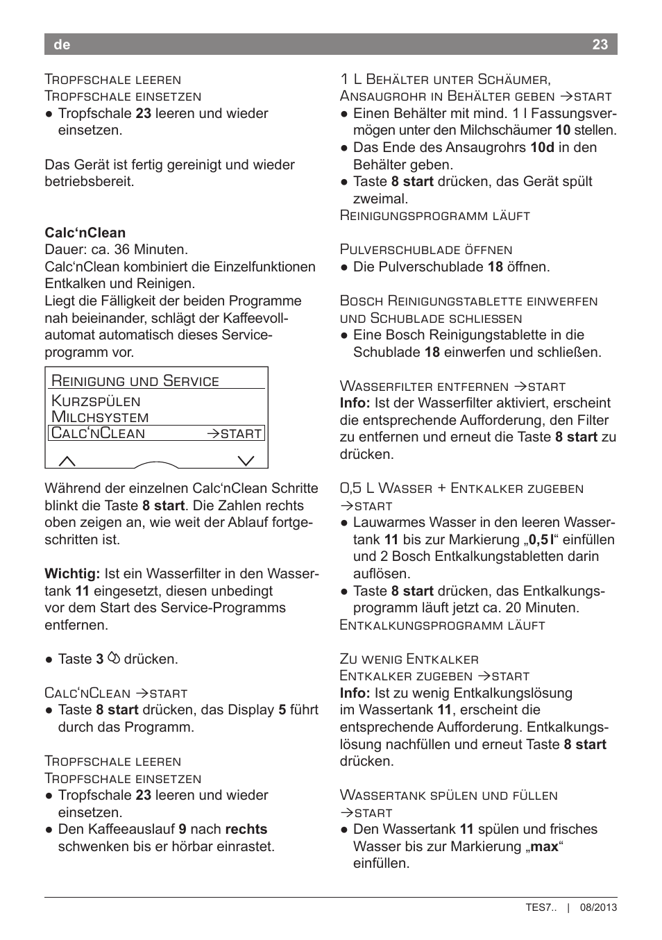 Start | Bosch TES71251DE VeroBar AromaPro 100 Kaffeevollautomat silber User Manual | Page 27 / 116