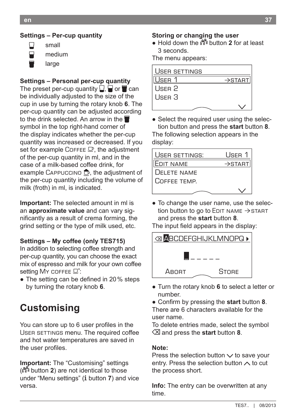 Customising | Bosch TES71251DE VeroBar AromaPro 100 Kaffeevollautomat silber User Manual | Page 41 / 116