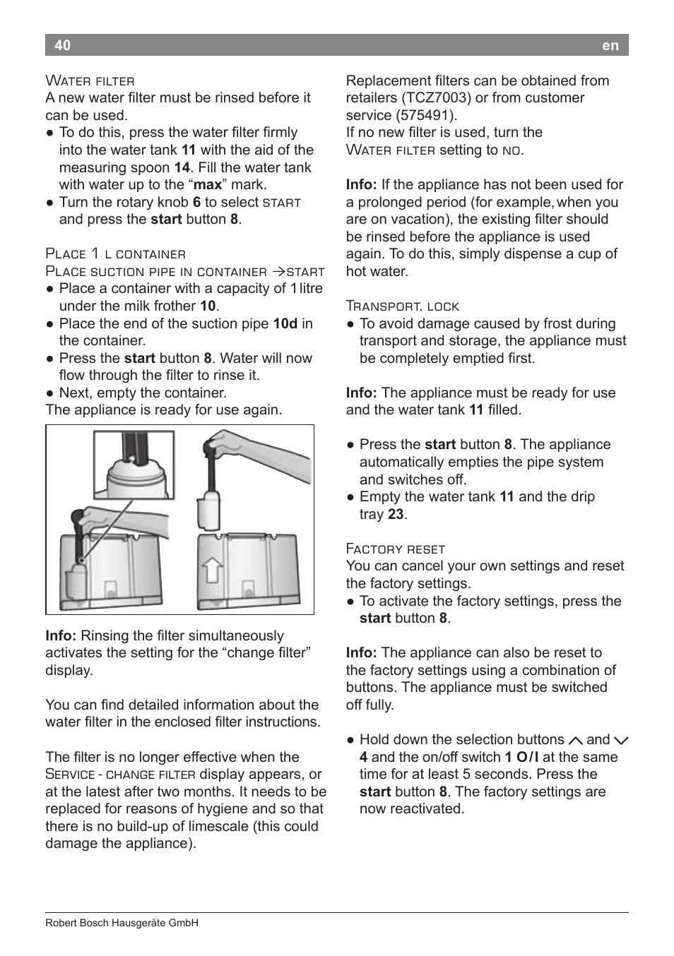 Bosch TES71251DE VeroBar AromaPro 100 Kaffeevollautomat silber User Manual | Page 44 / 116