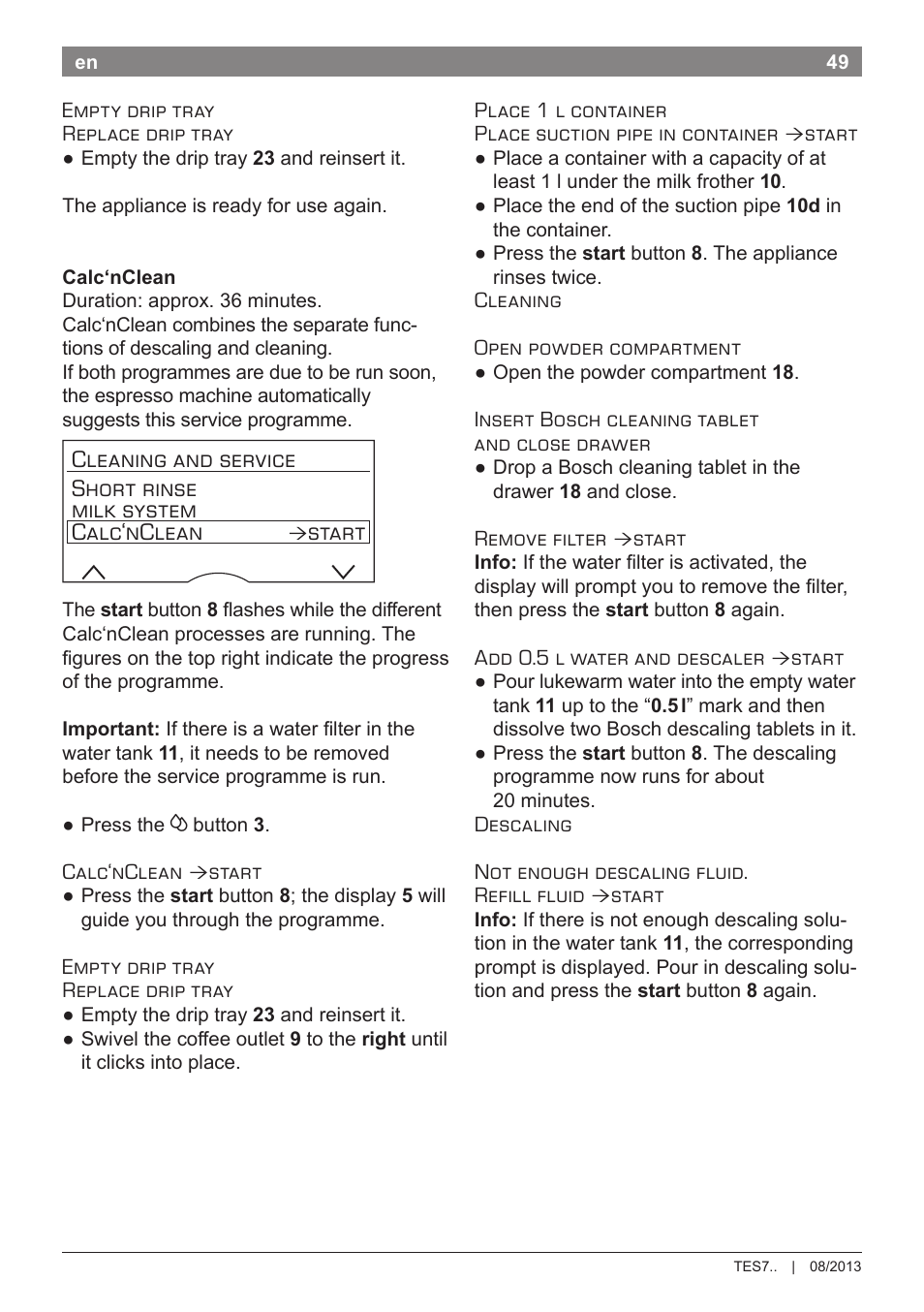 Start | Bosch TES71251DE VeroBar AromaPro 100 Kaffeevollautomat silber User Manual | Page 53 / 116