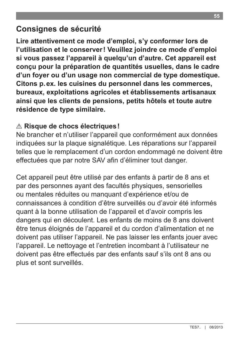 Consignes de sécurité | Bosch TES71251DE VeroBar AromaPro 100 Kaffeevollautomat silber User Manual | Page 59 / 116