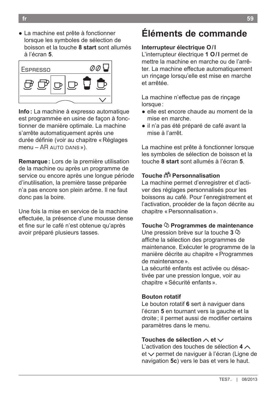 Éléments de commande | Bosch TES71251DE VeroBar AromaPro 100 Kaffeevollautomat silber User Manual | Page 63 / 116