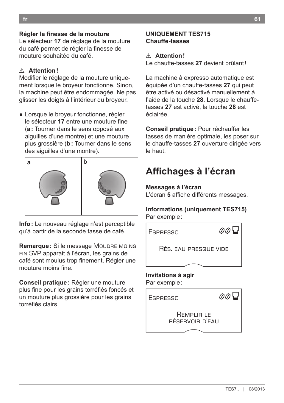 Affichages à l’écran | Bosch TES71251DE VeroBar AromaPro 100 Kaffeevollautomat silber User Manual | Page 65 / 116