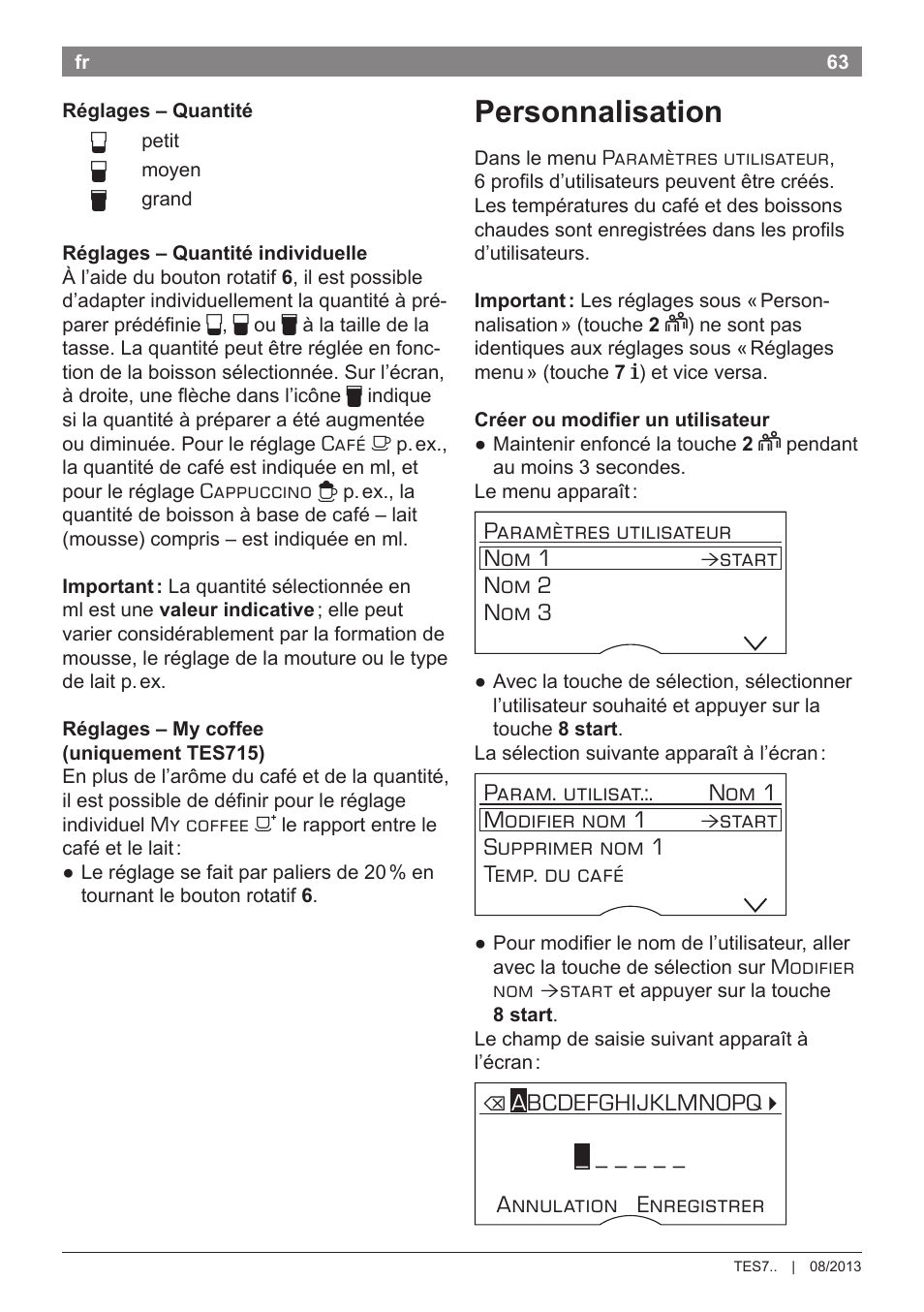 Personnalisation | Bosch TES71251DE VeroBar AromaPro 100 Kaffeevollautomat silber User Manual | Page 67 / 116