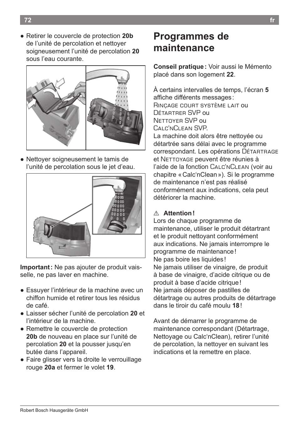 Programmes de maintenance | Bosch TES71251DE VeroBar AromaPro 100 Kaffeevollautomat silber User Manual | Page 76 / 116