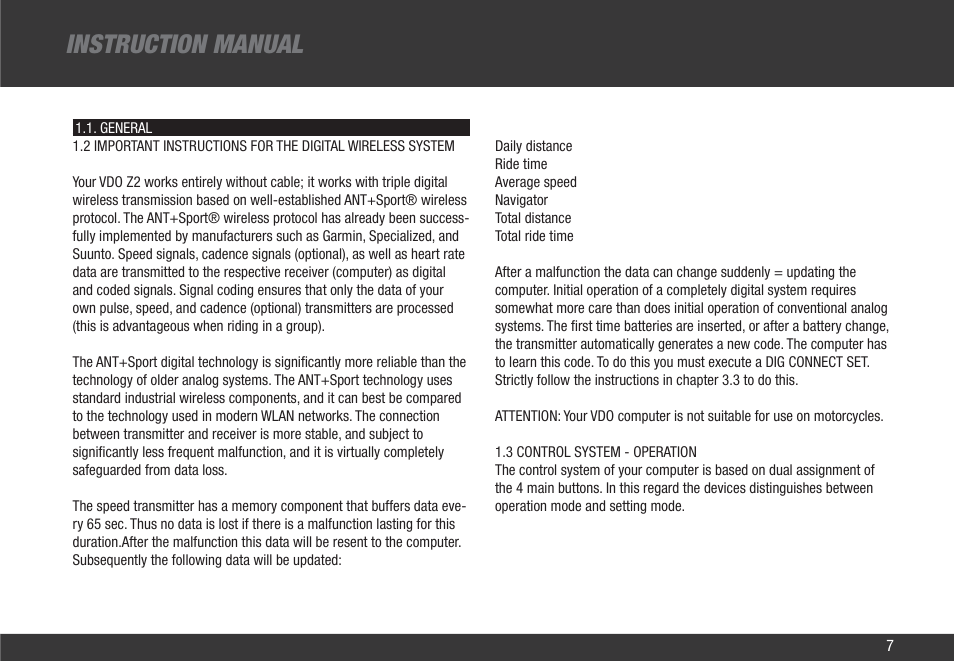 Instruction manual | VDO Z2 User Manual | Page 16 / 57