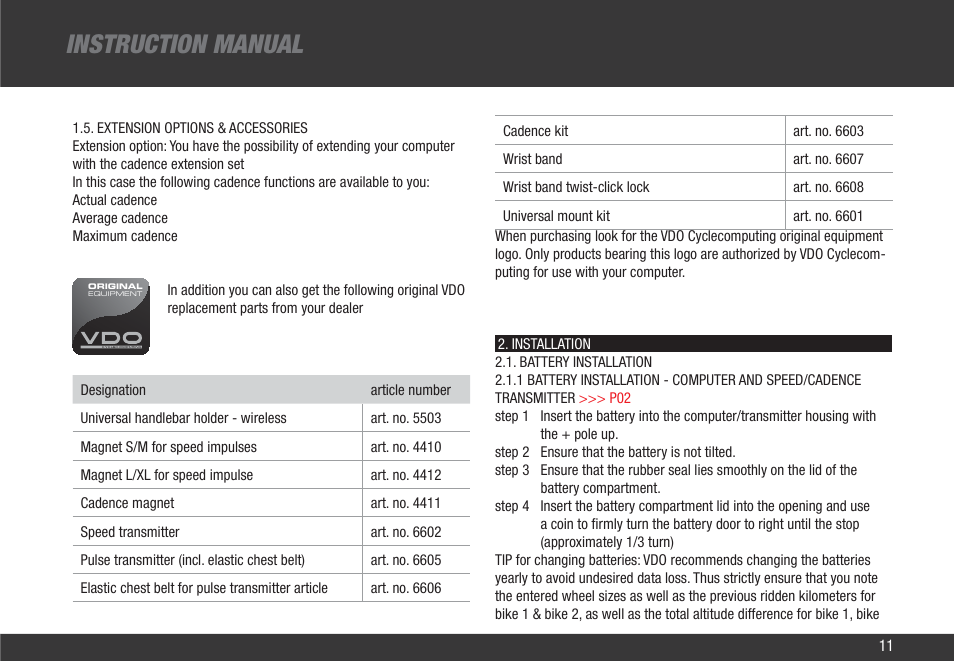 Instruction manual | VDO Z2 User Manual | Page 20 / 57