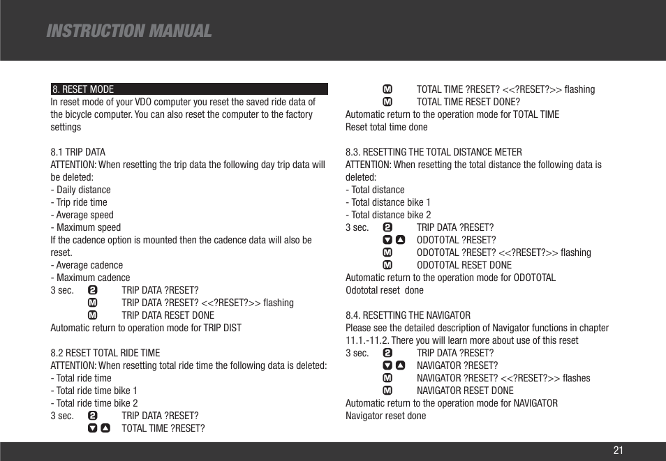 Instruction manual | VDO Z2 User Manual | Page 30 / 57