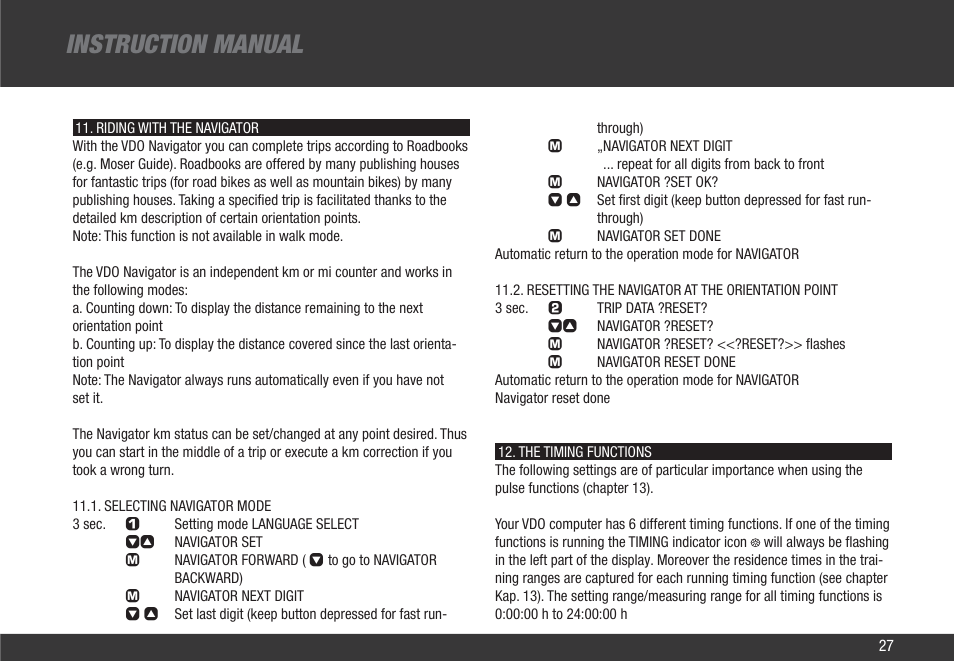 Instruction manual | VDO Z2 User Manual | Page 36 / 57