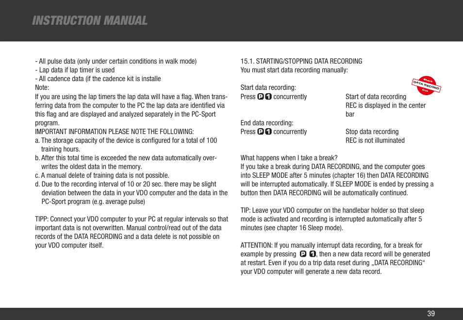 Instruction manual | VDO Z3 PC User Manual | Page 48 / 65