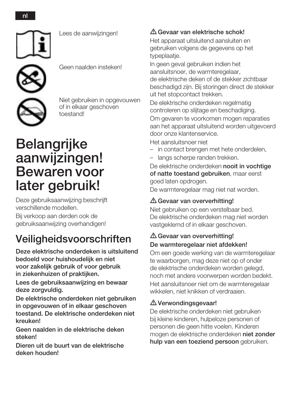 Veiligheidsvoorschriften | Bosch PFB2030 Wärmeunterbett relaxxtherm L preheat User Manual | Page 13 / 52