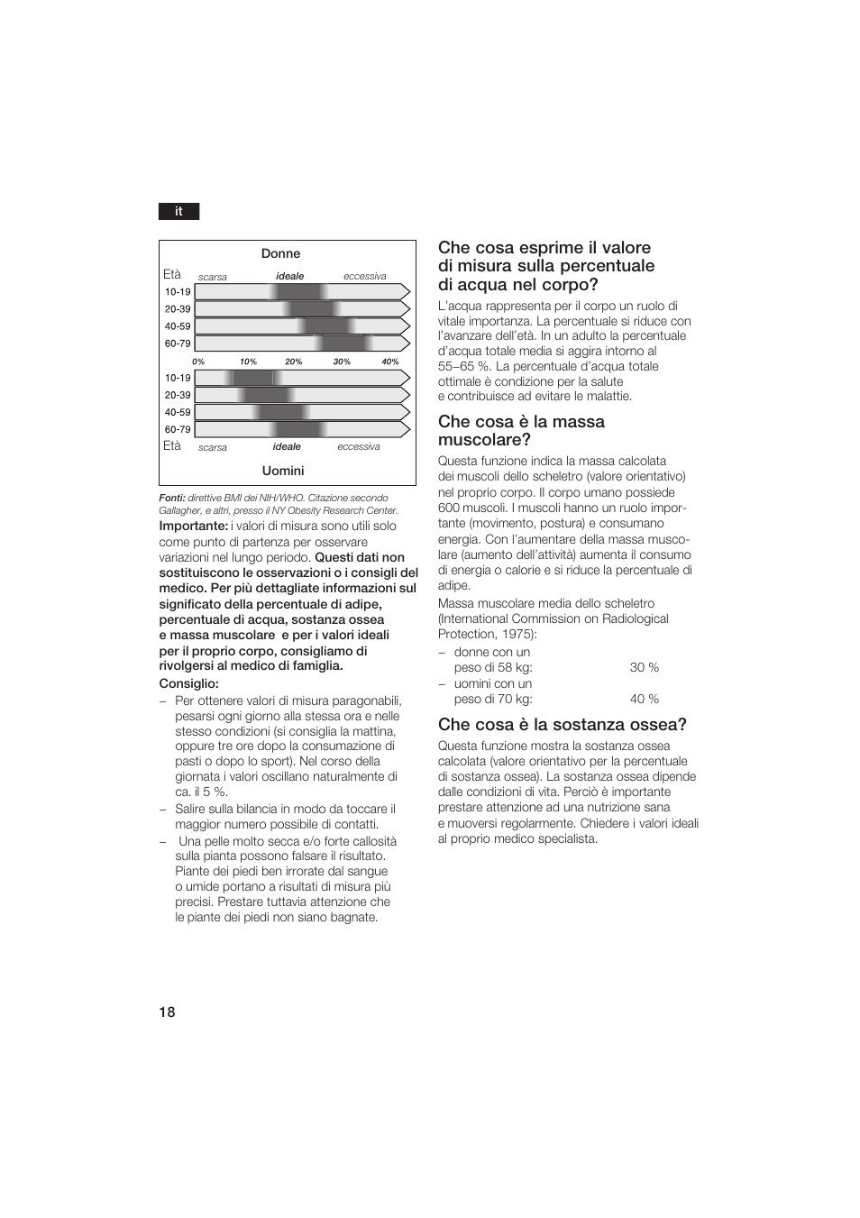 Che cosa è la massa muscolare, Che cosa è la sostanza ossea | Bosch PPW2250 Analysewaage elektronisch axxence classic sportlife User Manual | Page 18 / 85