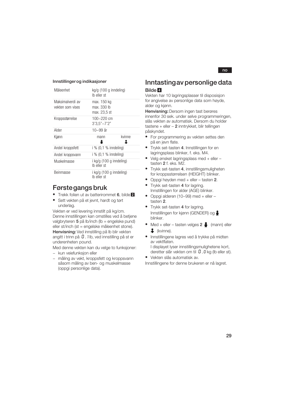 Første gangs bruk, Inntasting av personlige data | Bosch PPW2250 Analysewaage elektronisch axxence classic sportlife User Manual | Page 29 / 85