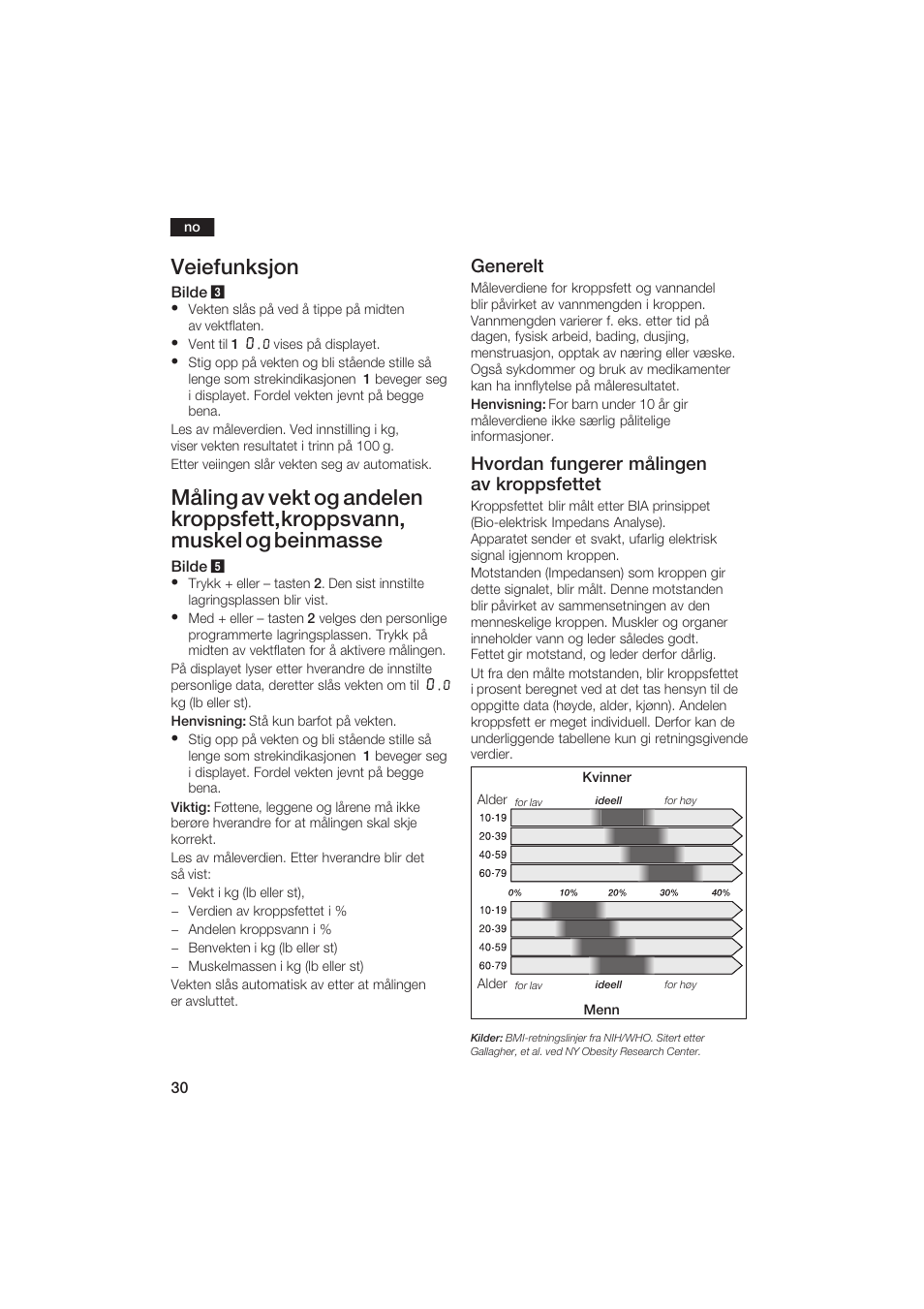 Veiefunksjon, Generelt, Hvordan fungerer målingen av kroppsfettet | Bosch PPW2250 Analysewaage elektronisch axxence classic sportlife User Manual | Page 30 / 85