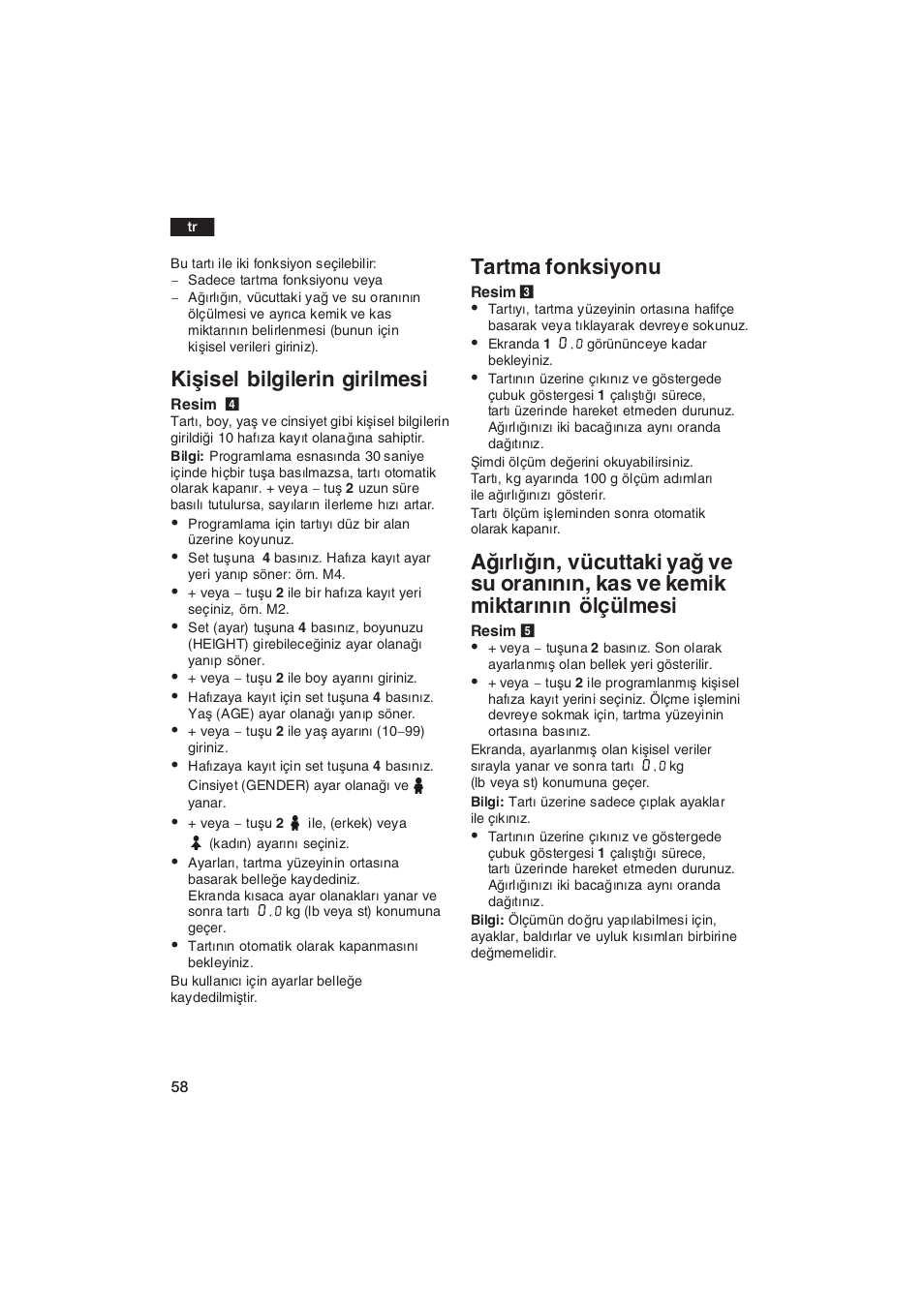 Kiåisel bilgilerin girilmesi, Tartma fonksiyonu | Bosch PPW2250 Analysewaage elektronisch axxence classic sportlife User Manual | Page 58 / 85