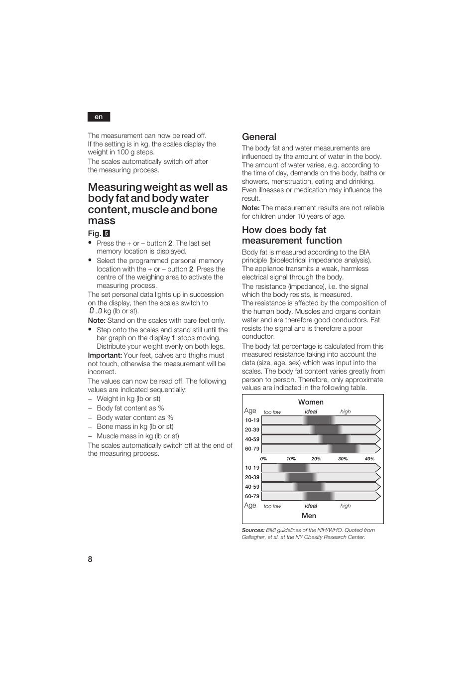 General, How does body fat measurement function | Bosch PPW2250 Analysewaage elektronisch axxence classic sportlife User Manual | Page 8 / 85