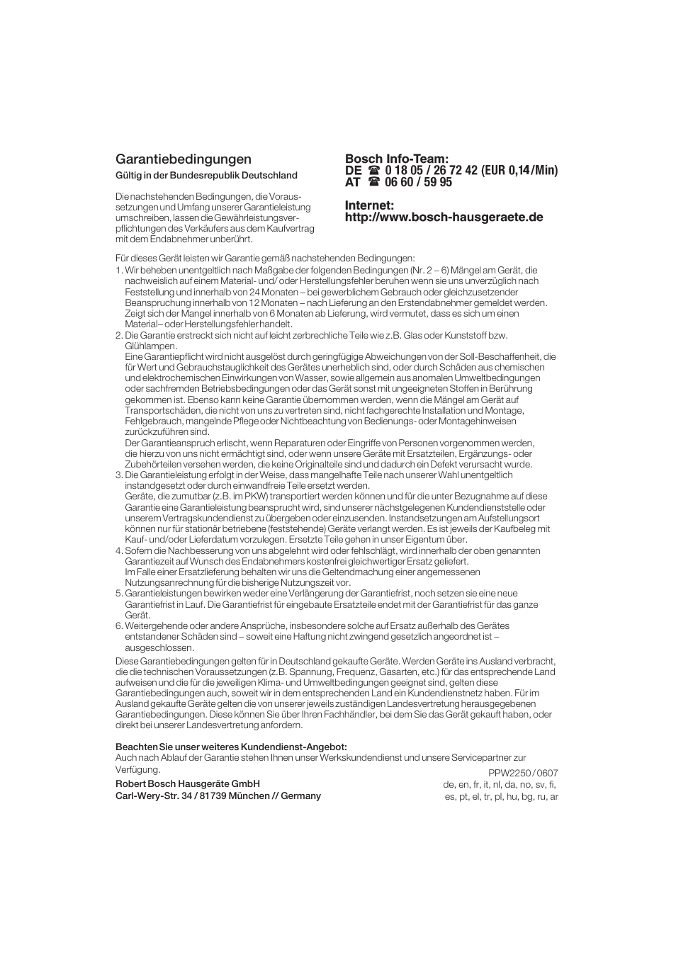 Garantiebedingungen | Bosch PPW2250 Analysewaage elektronisch axxence classic sportlife User Manual | Page 82 / 85