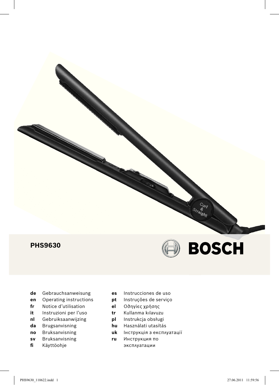 Bosch PHS9630 Haarglätter ProSalon Curl Straight User Manual | 104 pages