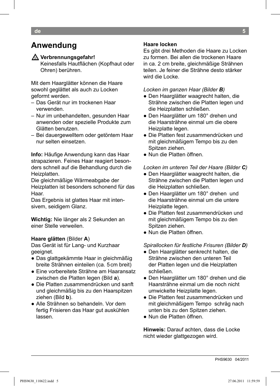 Anwendung | Bosch PHS9630 Haarglätter ProSalon Curl Straight User Manual | Page 9 / 104