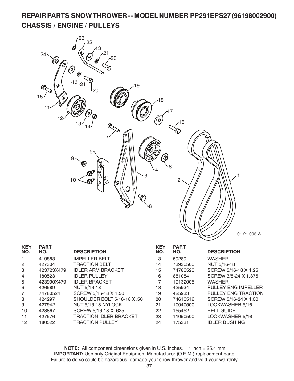 Poulan Pro PP291EPS27 SNOW THROWER User Manual | Page 37 / 44