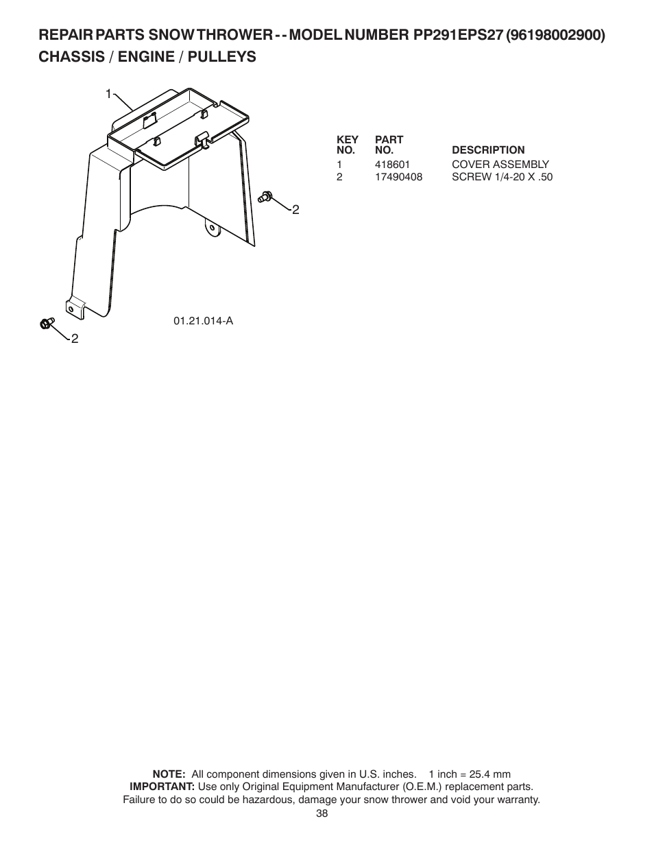 Poulan Pro PP291EPS27 SNOW THROWER User Manual | Page 38 / 44