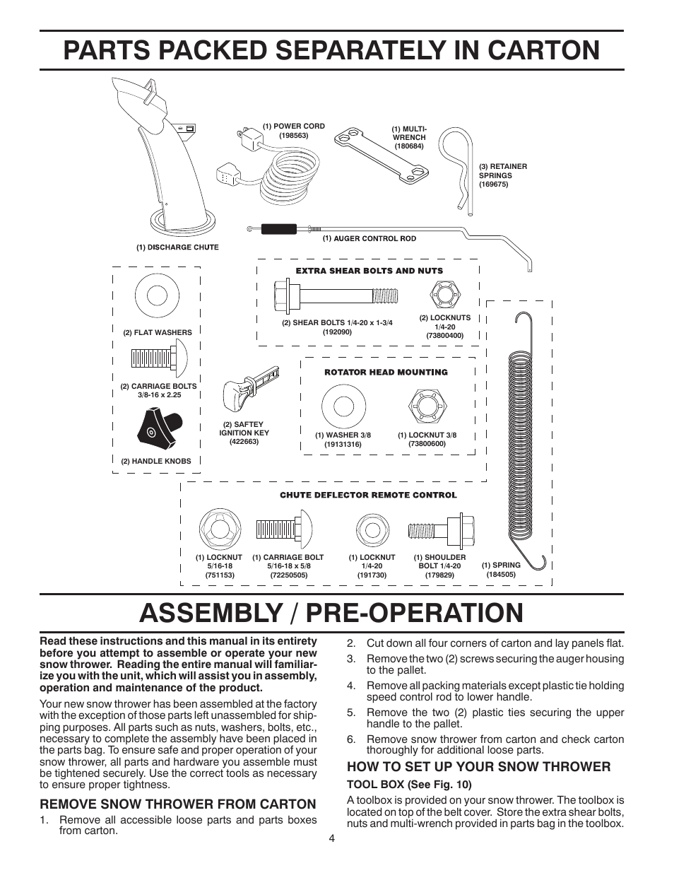 Remove snow thrower from car ton, How to set up your snow thrower | Poulan Pro PP291EPS27 SNOW THROWER User Manual | Page 4 / 44