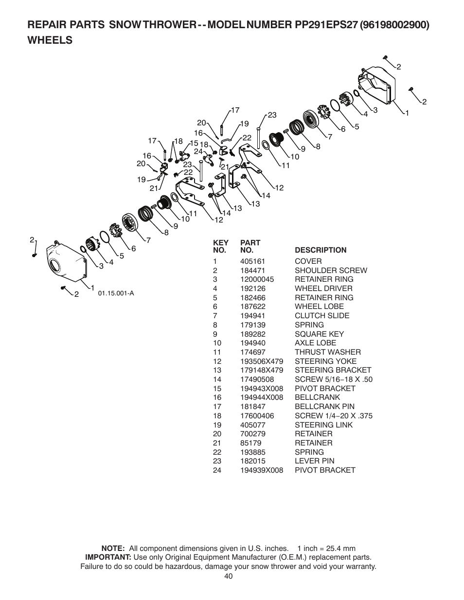 Poulan Pro PP291EPS27 SNOW THROWER User Manual | Page 40 / 44