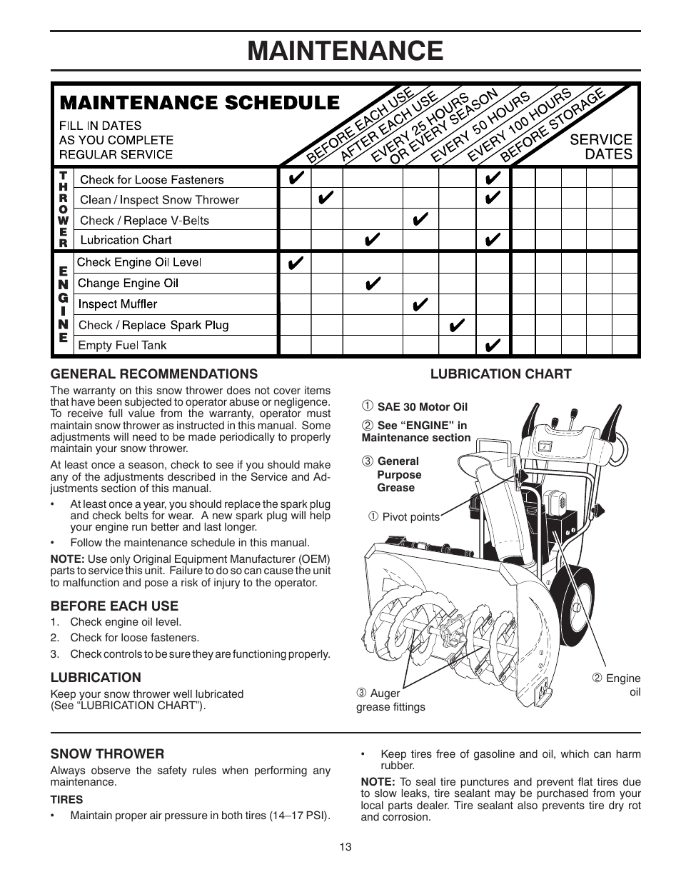 Maintenance | Poulan Pro XT827ES SNOW THROWER User Manual | Page 13 / 40