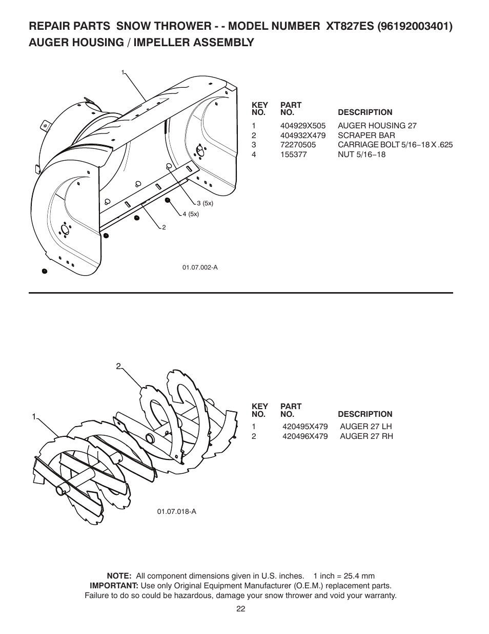 Poulan Pro XT827ES SNOW THROWER User Manual | Page 22 / 40