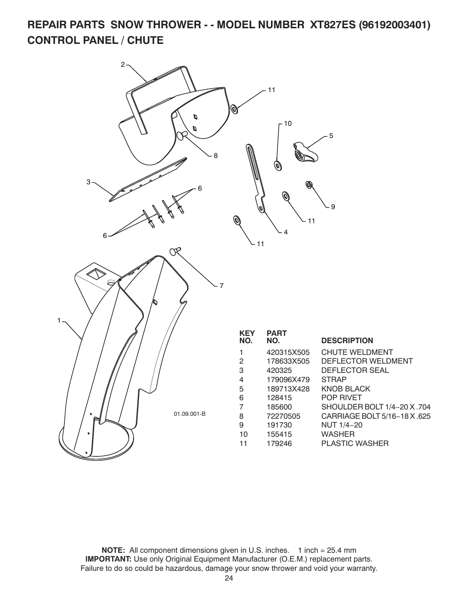 Poulan Pro XT827ES SNOW THROWER User Manual | Page 24 / 40