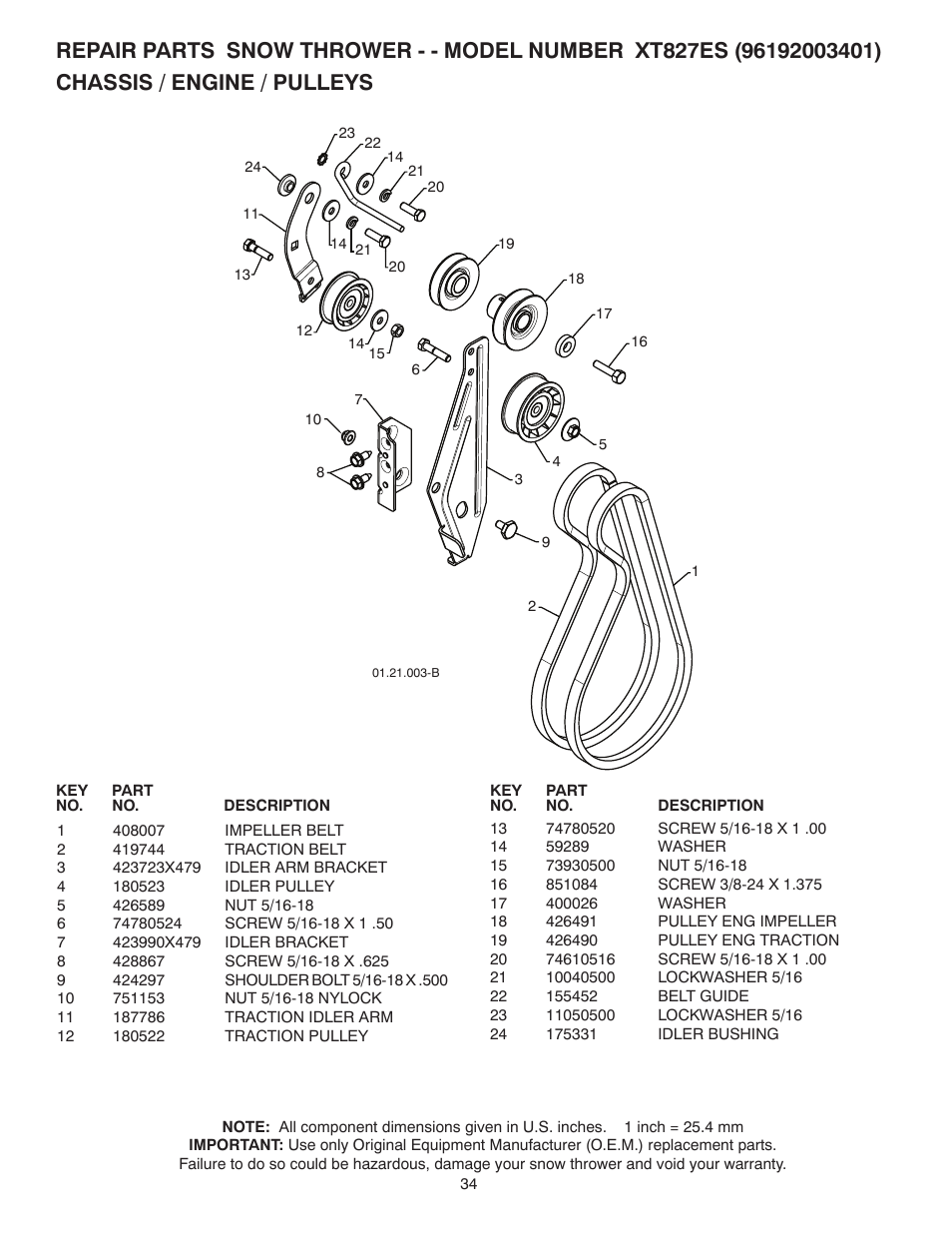 Poulan Pro XT827ES SNOW THROWER User Manual | Page 34 / 40