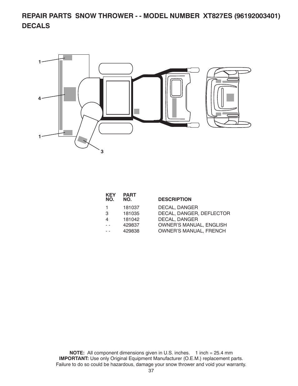 Poulan Pro XT827ES SNOW THROWER User Manual | Page 37 / 40