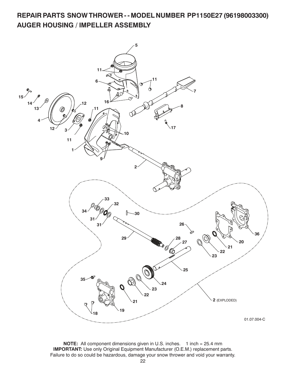 Poulan Pro PP1150E27 SNOW THROWER User Manual | Page 22 / 44