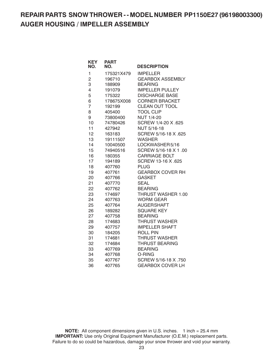 Poulan Pro PP1150E27 SNOW THROWER User Manual | Page 23 / 44