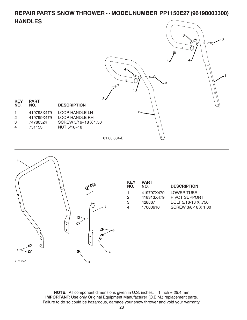 Poulan Pro PP1150E27 SNOW THROWER User Manual | Page 28 / 44