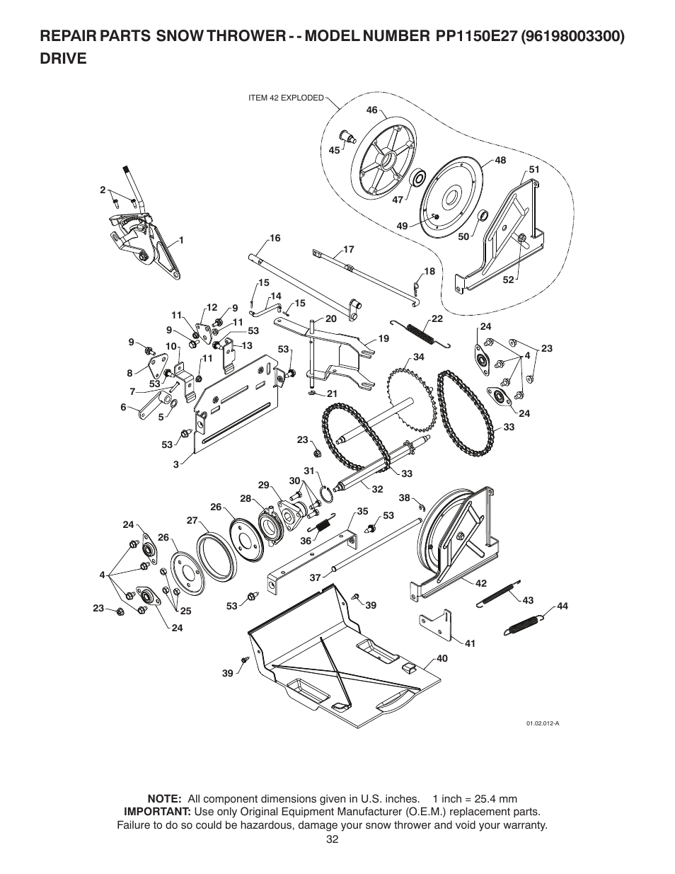 Poulan Pro PP1150E27 SNOW THROWER User Manual | Page 32 / 44