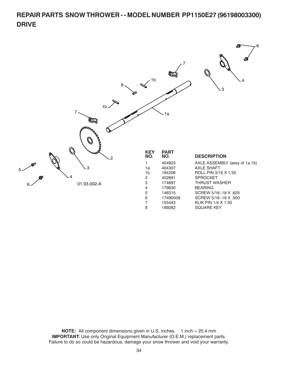 Poulan Pro PP1150E27 SNOW THROWER User Manual | Page 34 / 44