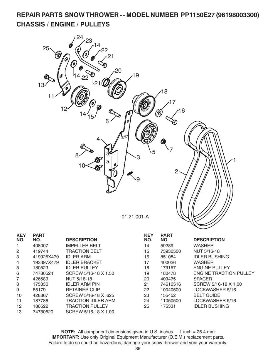 Poulan Pro PP1150E27 SNOW THROWER User Manual | Page 36 / 44