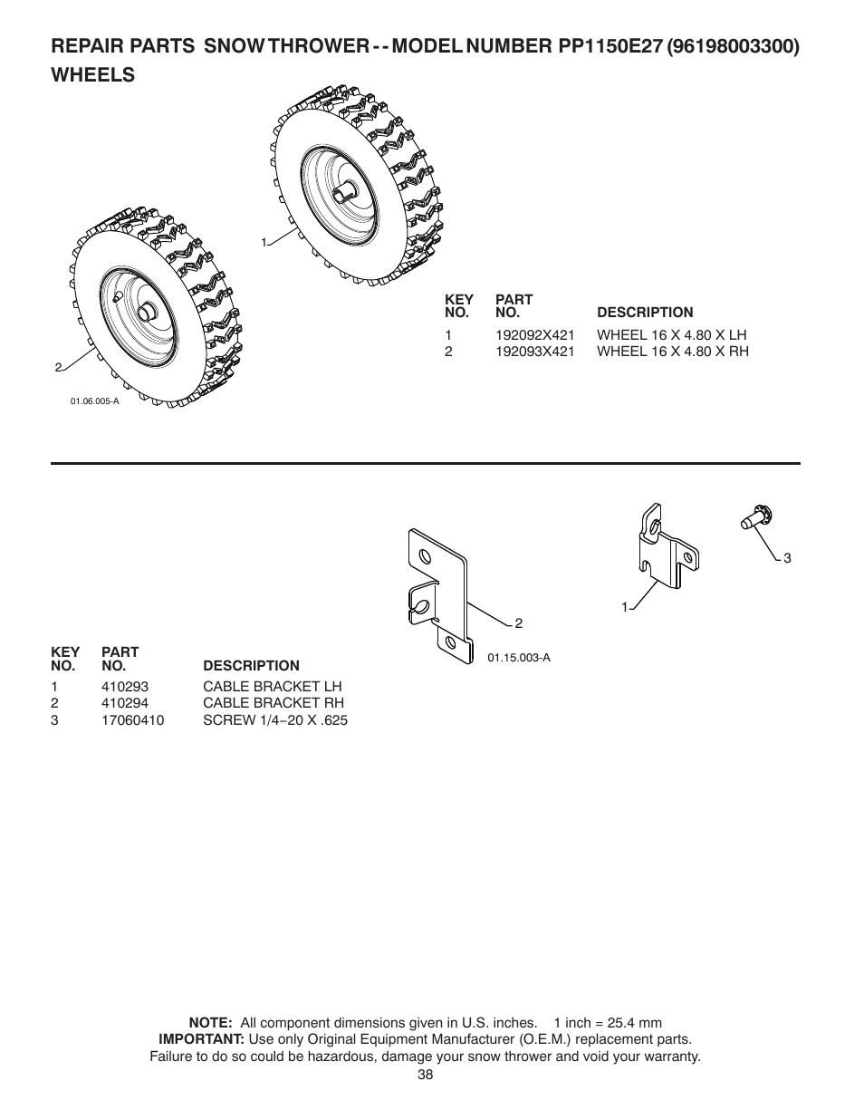Poulan Pro PP1150E27 SNOW THROWER User Manual | Page 38 / 44