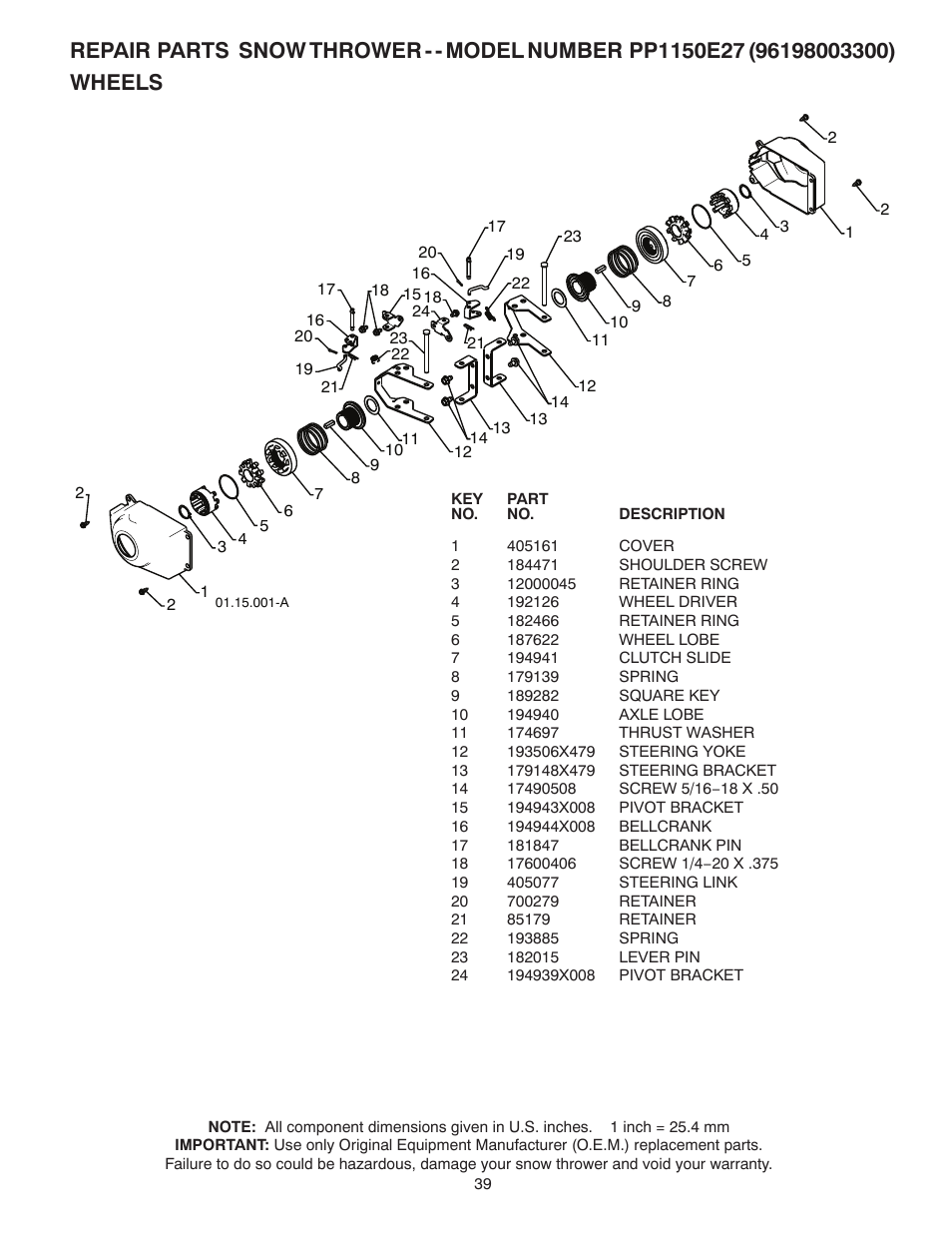 Poulan Pro PP1150E27 SNOW THROWER User Manual | Page 39 / 44