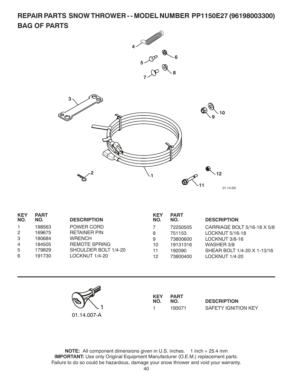 Poulan Pro PP1150E27 SNOW THROWER User Manual | Page 40 / 44